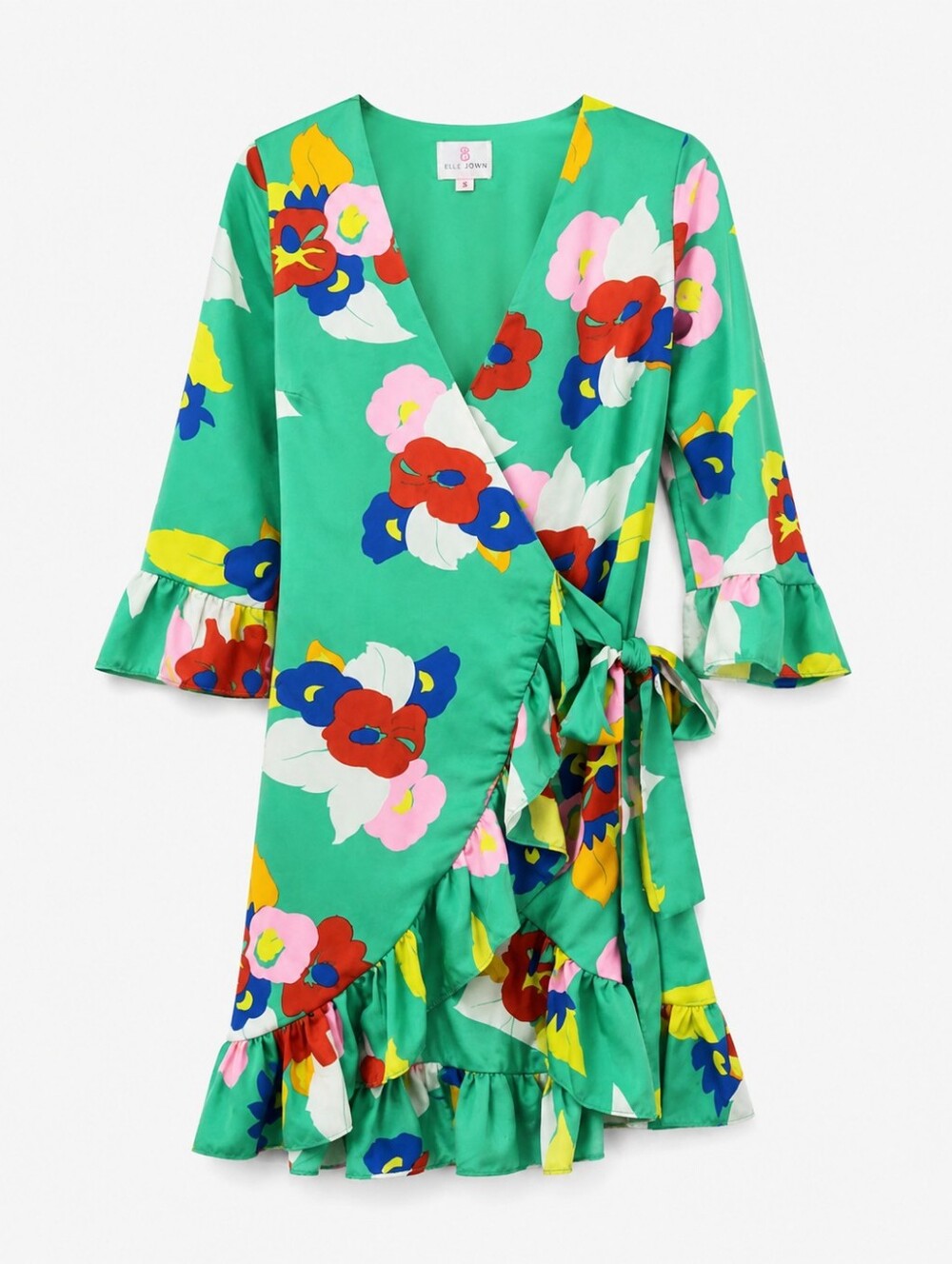 Julie Brown NYC XS Green Floral Wrap Dress Ruffle Hem
Description: